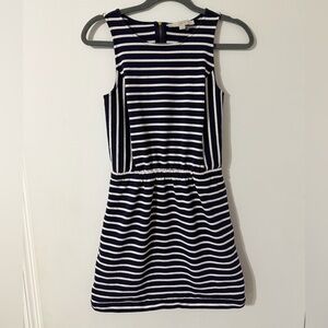 LOFT Navy and White Nautical Cotton Striped Dress